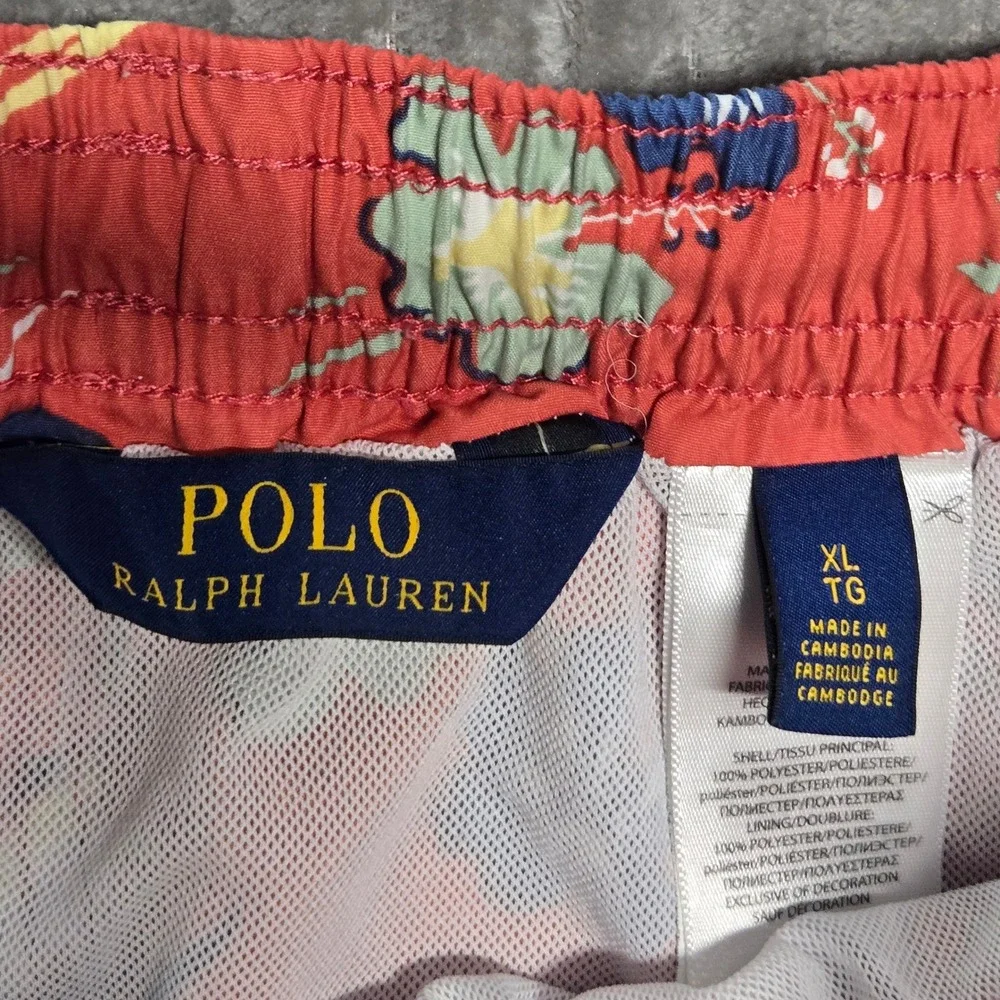 Polo Ralph Lauren Men XL Red Tropical Island Hawaiian Mesh Swim Trunks Shorts